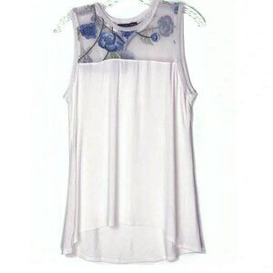Anthropologie Floral Embroidered High Low Sleeveless Top